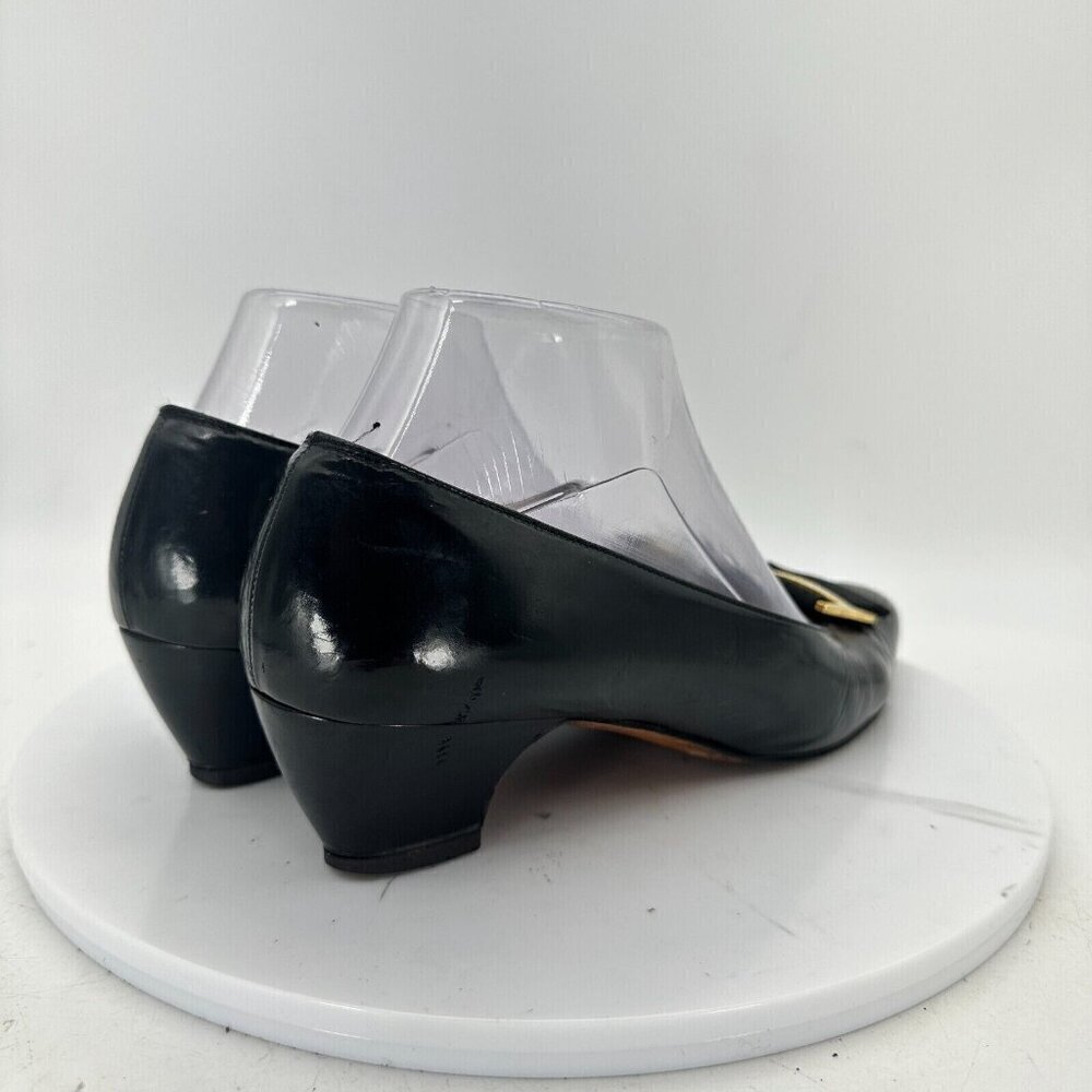 Salvatore Ferragamo Women Size 8.5 AAAA Black Leather Slip On Medium Heel Pump - Picture 5 of 14